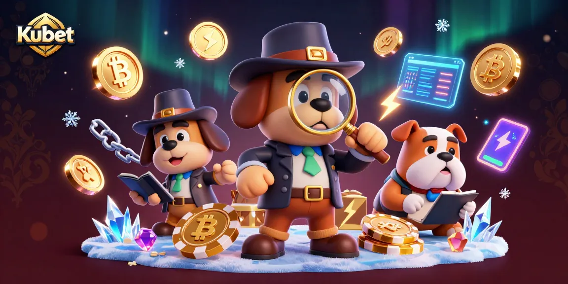 Kubet reveals hidden treasures with a detective and bulldog in a vibrant casino scene.