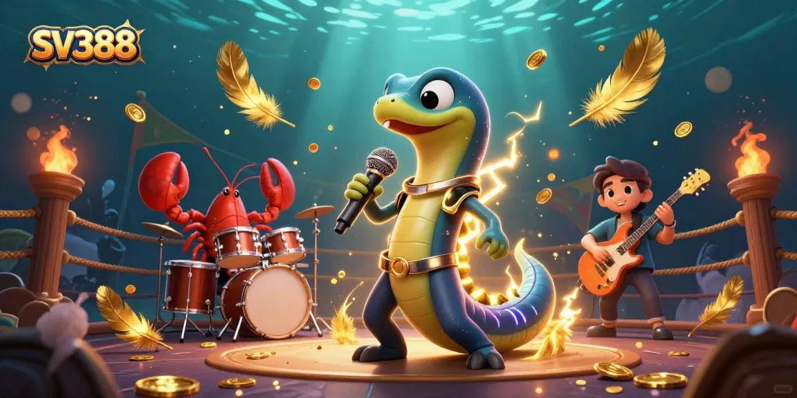 Join the excitement on SV388 with a vibrant underwater casino party featuring a DJ electric eel and lively characters.