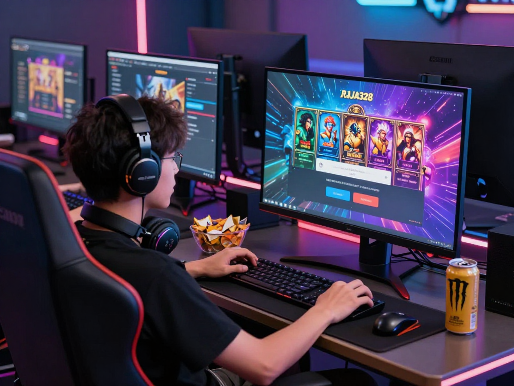 RAJA328 login interface on a vibrant gaming setup featuring immersive online experiences.