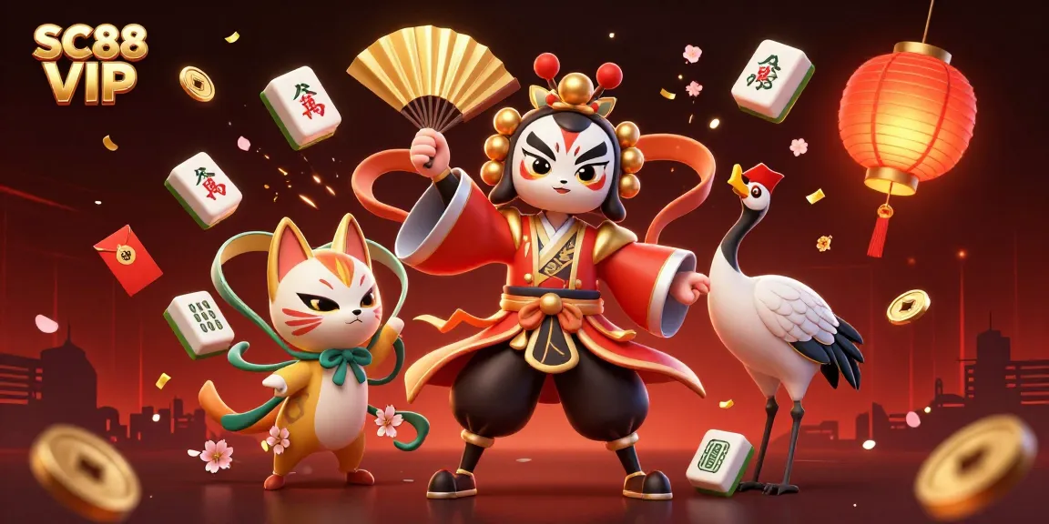 Experience SC88 VIP with the kabuki warrior and companion amidst vibrant casino elements.
