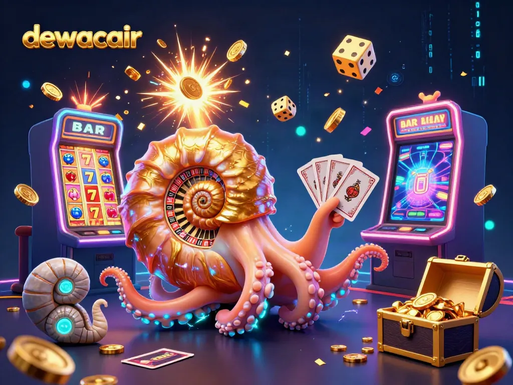 Engage with the exciting world of dewacair slots featuring a dynamic scene of a nautilus roulette, exploding jackpots, and vibrant casino elements.