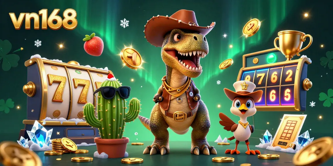 Engage with VN168's dynamic slots and thrilling adventures in this colorful 3D illustration.