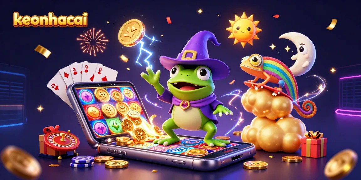 Spin to win with keonhacai as the wizard frog unleashes golden coins in a vibrant casino scene
