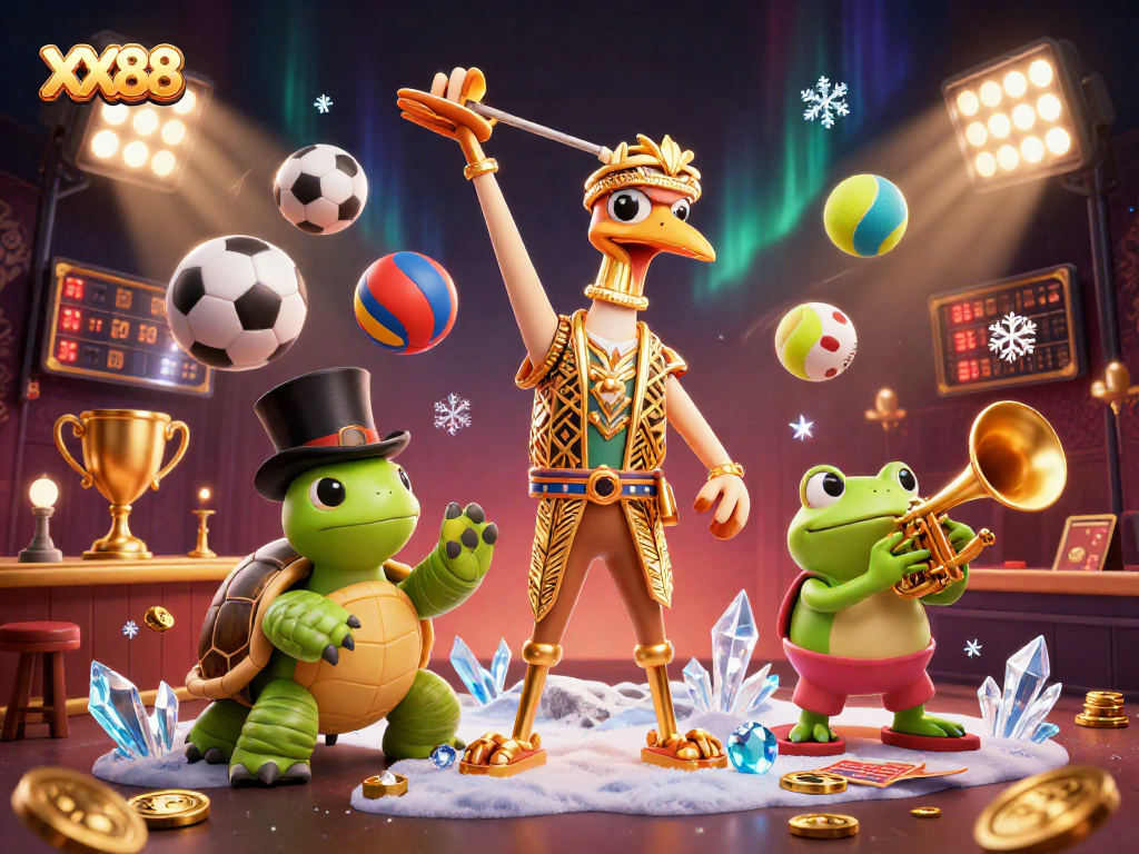 Experience the excitement of XX88 with a vibrant casino-themed scene showcasing lively characters and game elements.