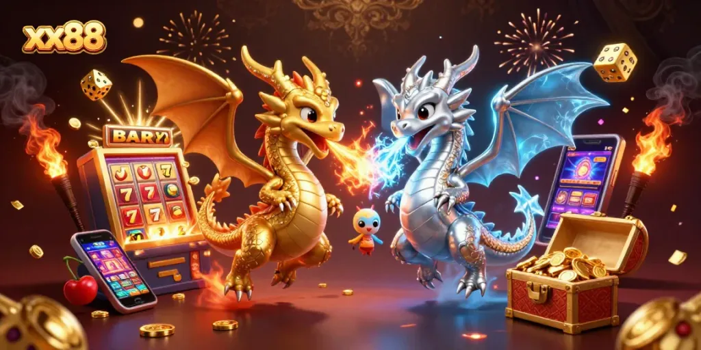 Experience exhilarating gameplay with xx88 dragons and bursting jackpots in a vibrant casino scene.