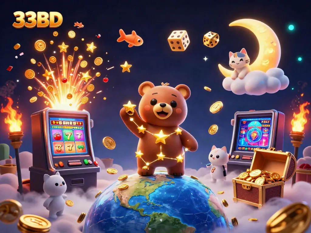 Experience thrilling wins with 33BD’s dynamic 3D casino world featuring cartoon characters and vibrant games.