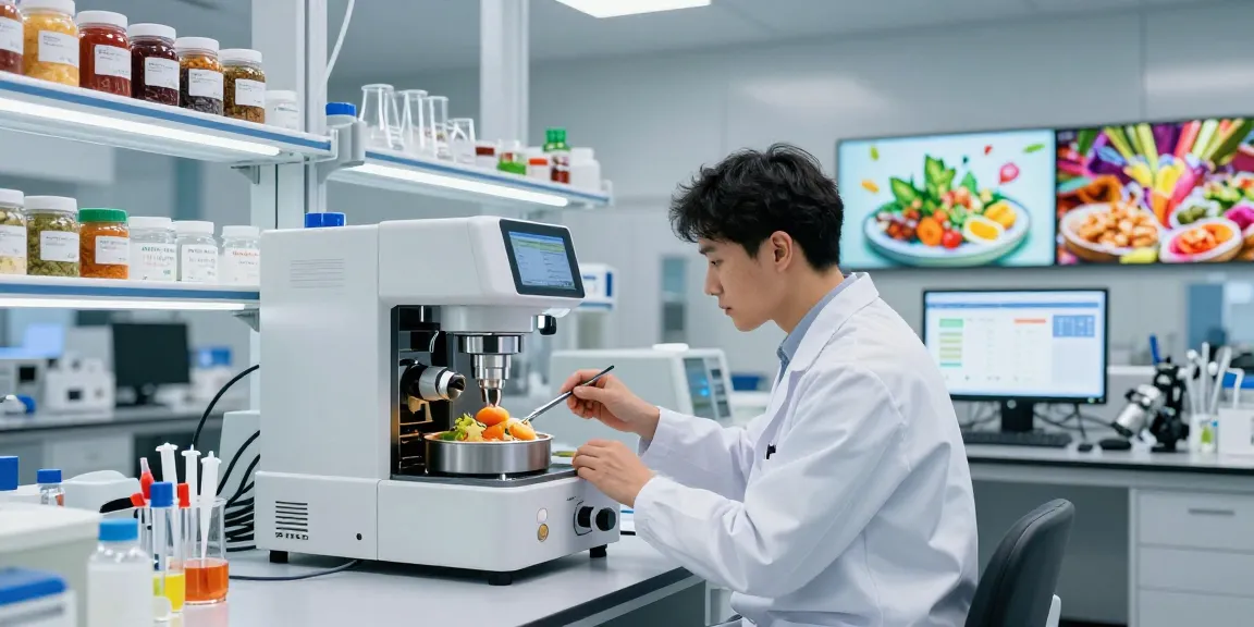Innovative food technology scene showcasing the gourmeticat technology section lab with scientists and advanced equipment