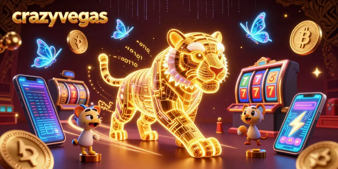 Experience high stakes action at crazyvegas with a neon-wireframe tiger amidst vibrant casino elements.