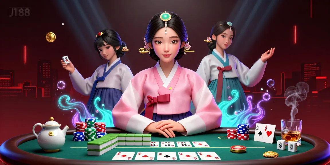 Engage with J188's exciting poker scene featuring a serene Asian woman in traditional attire.