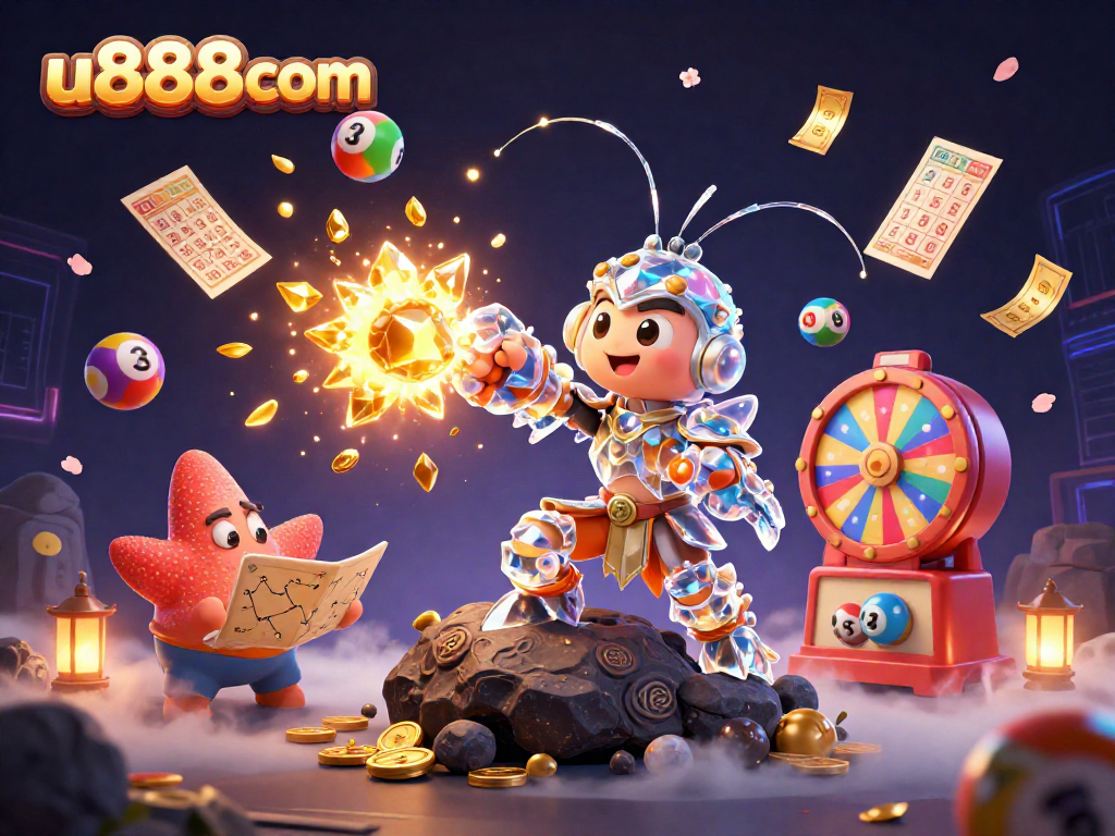 Engage with u888com’s vibrant lottery scene featuring colorful elements and characters.