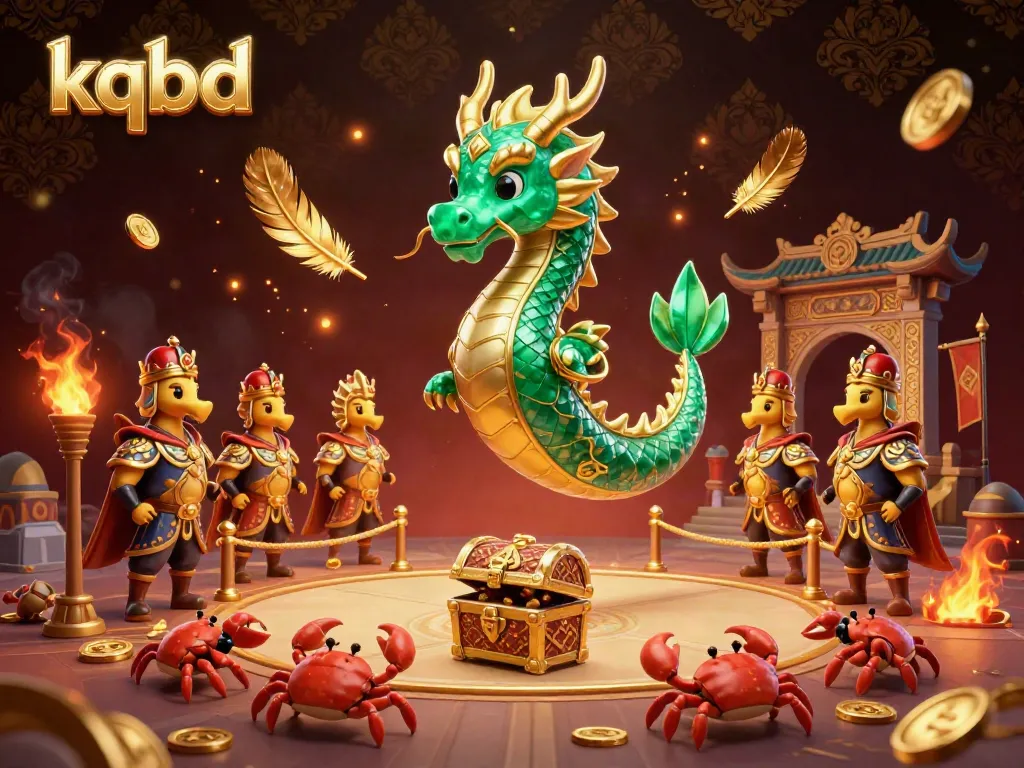 Engage with KQBD's thrilling sports betting atmosphere featuring an emerald sea dragon and treasure-filled crab team.