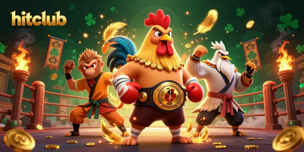 Experience the thrilling action of hitclub with a fierce rooster and monkey martial artist in an exciting casino battle scene.