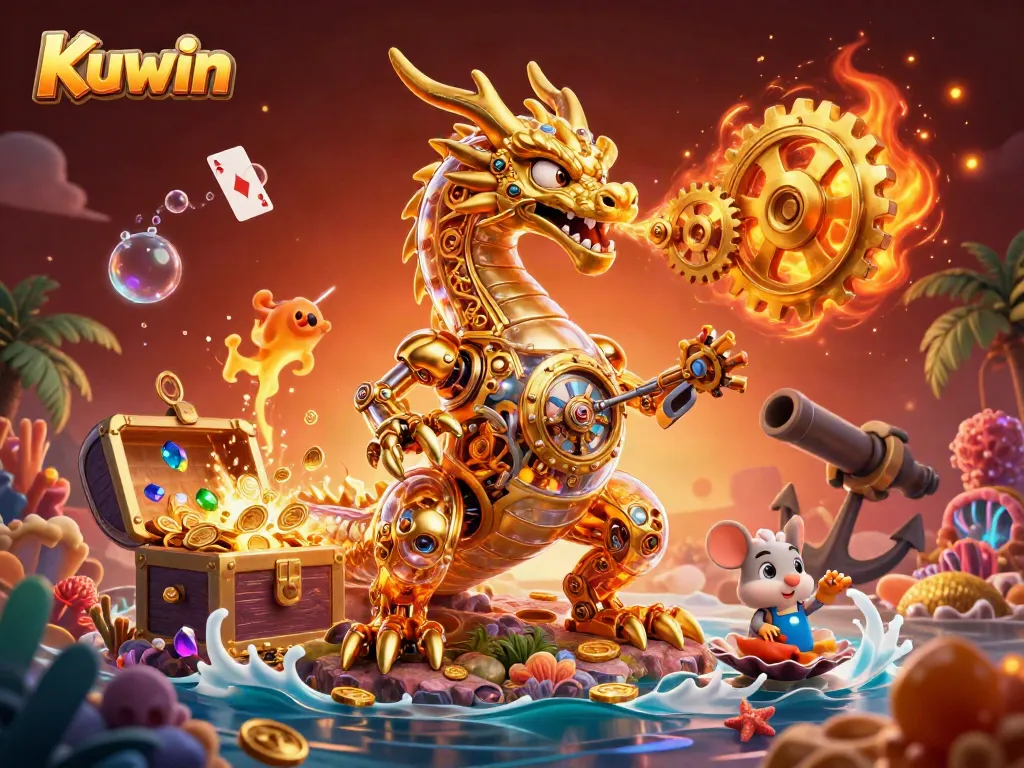 Kuwin offers an exciting dragon-themed online gaming experience with vibrant treasures, cards, and bioluminescent elements.