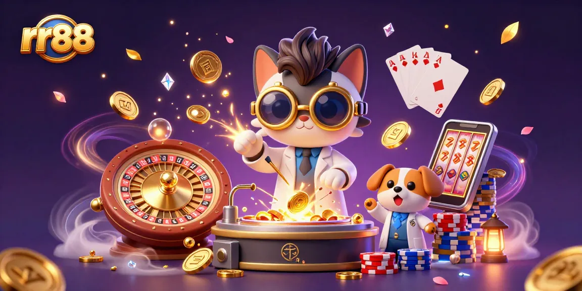 Spin to win at rr88 with a captivating casino illustration featuring golden coins and jackpots!