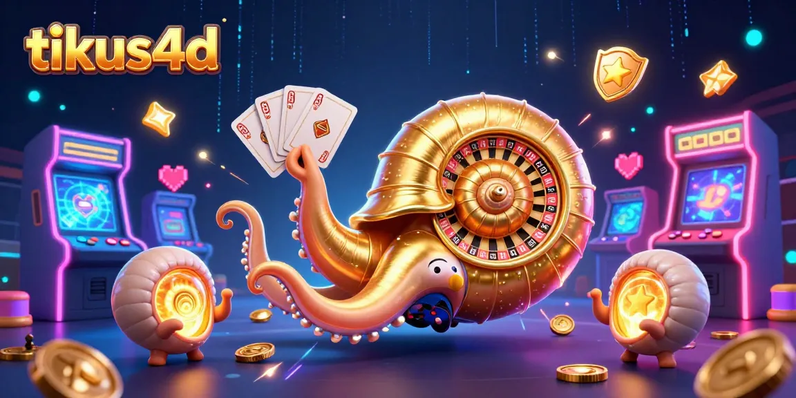 Tikus4d brings thrilling gameplay with a giant nautilus roulette, vibrant game elements, and glowing ammonites.