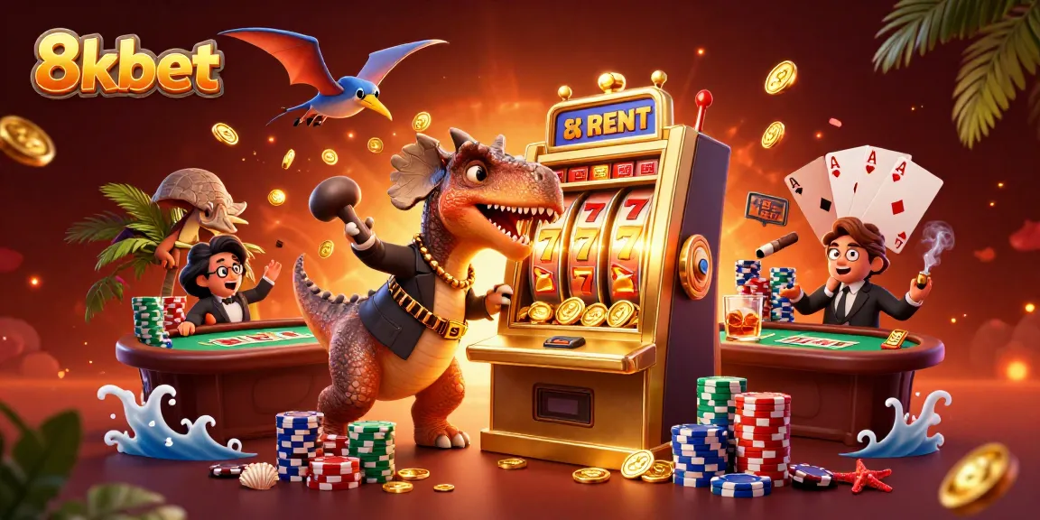 Experience thrilling jackpots at 8kbet with slot machines, coins flying, and casino excitement.