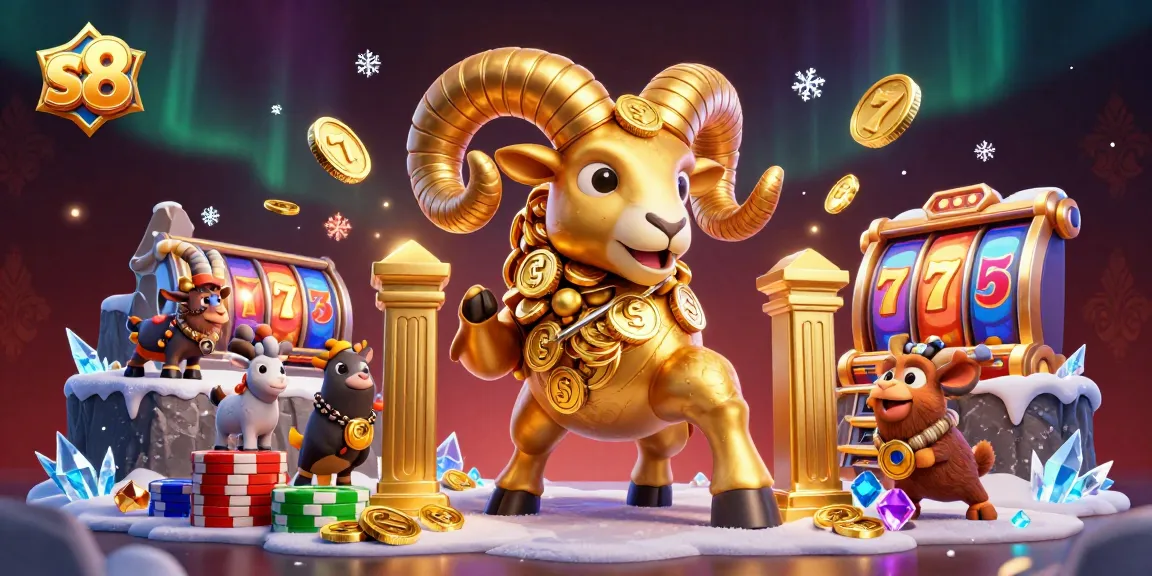 S8 platform welcoming players with a golden ram, dynamic casino elements, and jackpot excitement.