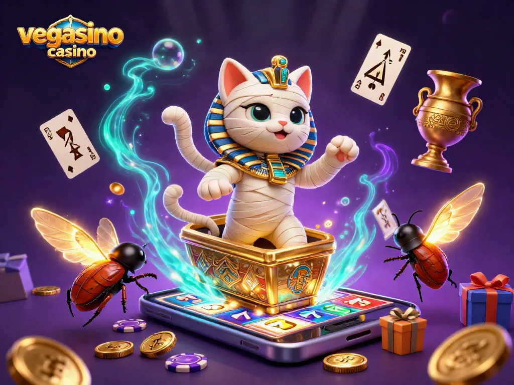 Experience the excitement of vegasino casino with vibrant characters and slot games illustrated in a dynamic 3D scene.