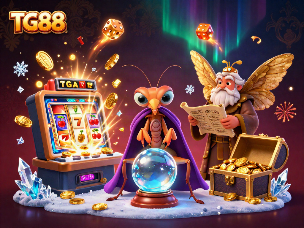 Engage with TG88's vibrant casino experience featuring a mystical scene of characters and dynamic slot elements.