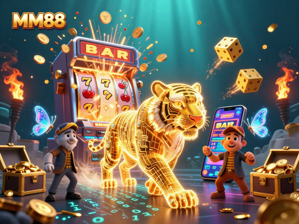 Experience thrilling gaming action at MM88 with a vibrant 3D casino scene full of excitement.