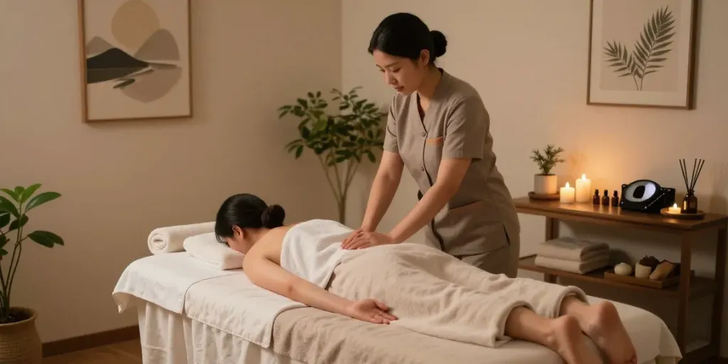 Professional 노원출장안마 experience in a calming massage room with serene ambiance.