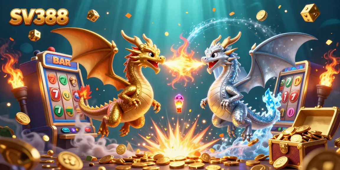 Engage with SV388's captivating live action featuring gold and silver dragons interplaying with gaming symbols.