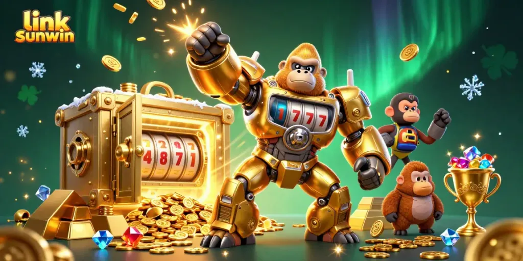 Engage with the thrilling gameplay at link sunwin inside a dynamic 3D casino scene filled with golden treasures.