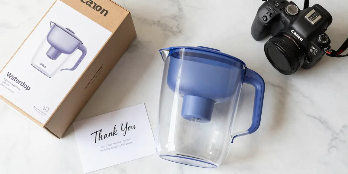 Waterdrop ED01AW Electric Water Filter Pitcher on a stylish marble surface, perfect for e-commerce and online shopping reviews.