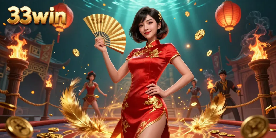Engage in thrilling 33win betting action with vibrant Asian-themed casino illustration showcasing luxurious gaming elements.