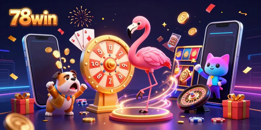 Engage with exciting gameplay at 78win, featuring a vibrant 3D casino scene.