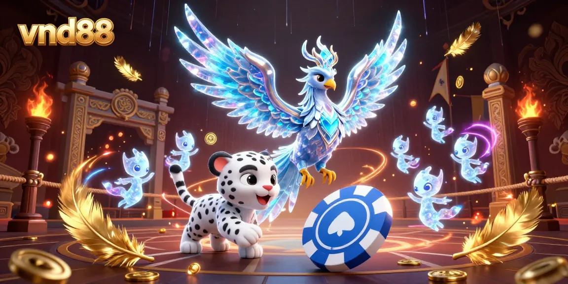 Engage in thrilling gaming adventures with vnd88's stunning 3D casino illustration featuring enchanting characters.