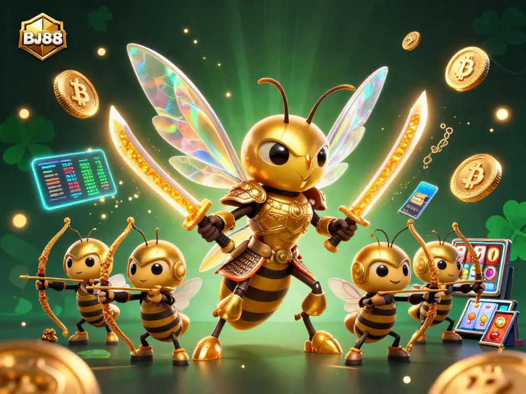BJ88 engages players with vibrant slots, golden hornet samurai, and crypto elements in action.