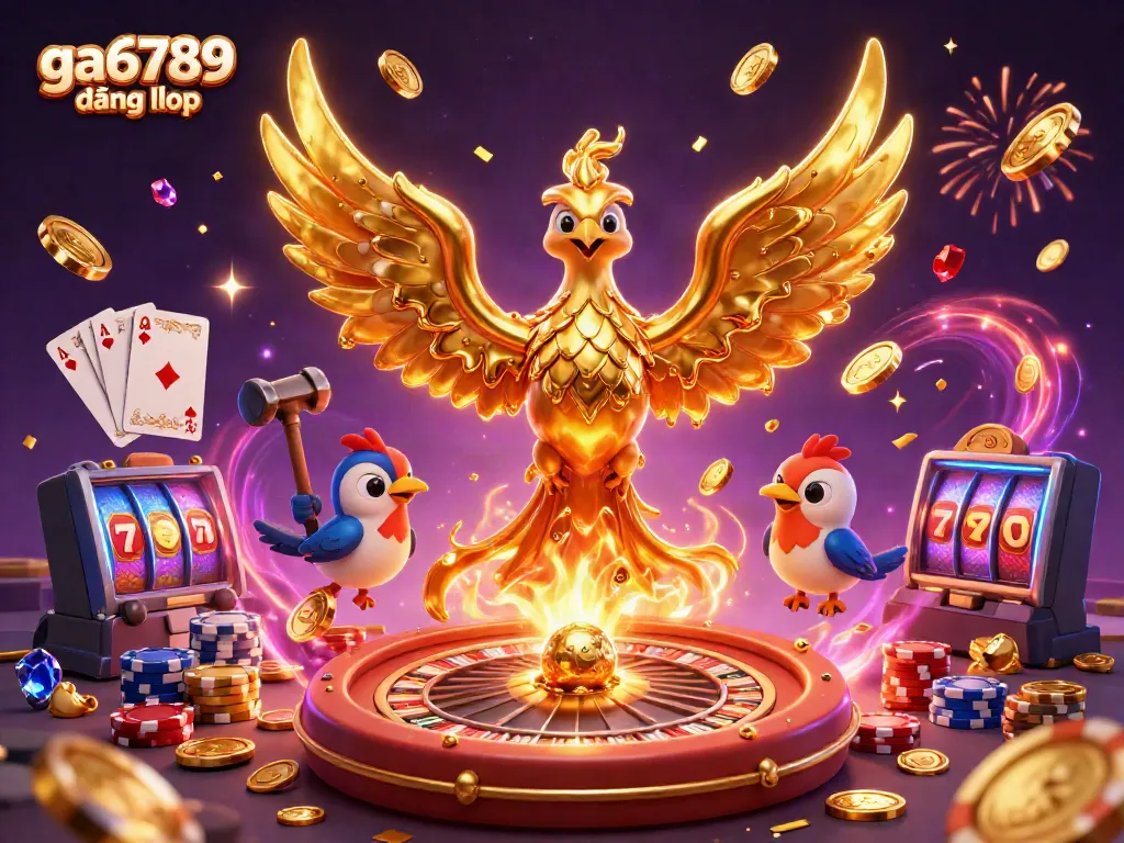 Engage in thrilling play with ga6789 đăng nhập featuring a molten gold phoenix and vibrant casino elements.