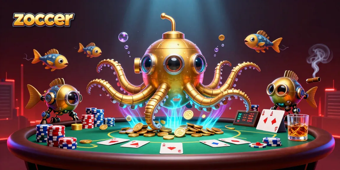 Zoccer players experience thrilling poker action in a vibrant underwater casino scene.